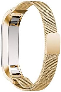 HIGAR Flexible Stainless Steel Magnetic Clasp Wristband Strap Compatible with Fitbit Alta (Watch NOT Included) (Gold)