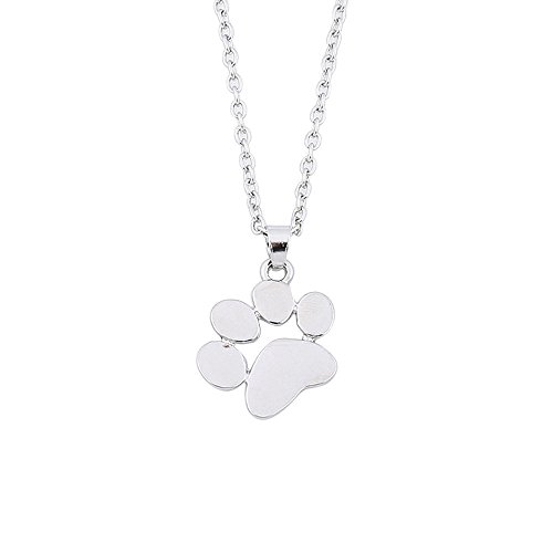 Dainty Pendant Necklace,Haluoo Women Girls Delicate Tiny Dog Paw Pendant Necklace 925 Sterling Silver/Gold Long Sweater Chain Necklace Lovely Dog Paw Charm Necklace Women Jewelry (Silver)