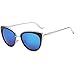 SojoS Retro Fashion Cat Eye Women Sunglasses Metal Frame Mirrored Lenses SJ1002 With Silver Frame/Blue Mirrored Lens
