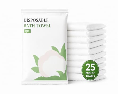 25 Pack Disposable Bath Towels 80x160 cm – Compressed, Individually Wrapped Towels for Hotel, Spa, Gym, Salon, Beach, Sauna, Camping & Travel – Soft, Absorbent, Lightweight & Portable