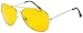 Wire Gold Metal Aviator Sunglasses with Yellow Night Driving Lenses - 60mm Frame