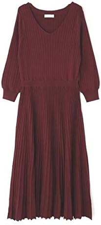 Amazon フリーズマート ウォームストレッチプリーツ切替ニットワンピース ボルドー Fr ワンピース チュニック 通販