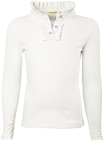Girl Long Sleeve Cotton Rhinestones Ruffle T Shirt Top