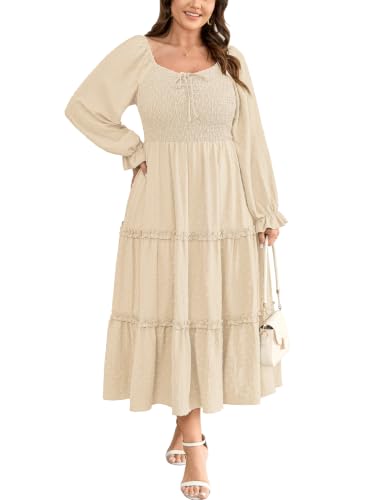 SHESTARR Women Plus Size Dresses Long Sleeve Swiss Dot Tiered Ruffle Dress at Amazon