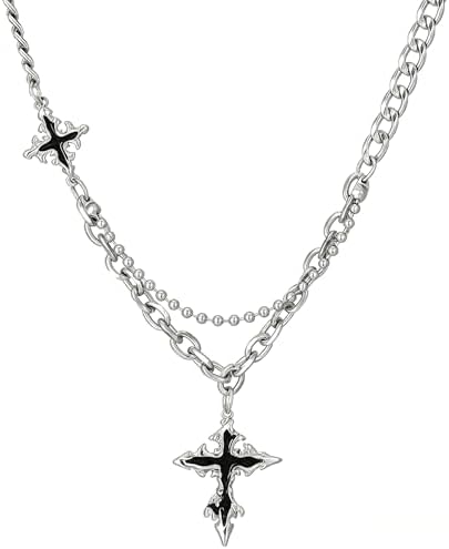 GulCean Goth Cross Necklace for Men Stainless Steel Trendy Y2K