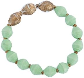 Mint Green and Gold Recycled Paper Bead Bracelet Handmade with Love in Uganda, Africa