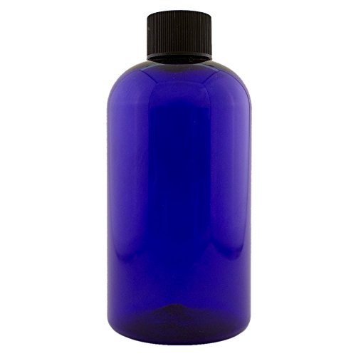 8 fl oz Cobalt Blue Plastic Bottle with Black Cap (12 Pack)