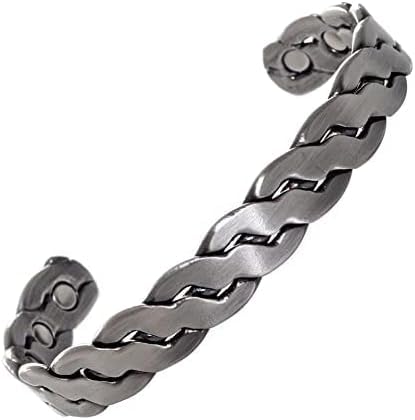 MnB Magnetics Pure Copper Magnetic Bracelet in Woven Design (Pewter, L (Pack of 1))