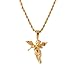 Yellow Gold Plated Cherub Guardian Angel and Rope Chain Necklace, 24
