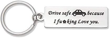 Drive Safe Keychain Couple Gifts I Love You Driver Gifts for Him Her Trucker Husband Wife Boyfriend Girlfriend Dad Fiance Best Birthday Christmas Stocking Stuffer Sweet 16 Gift