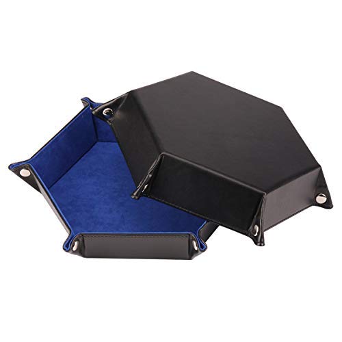 Epessa 2 Pack Dice Holder,Dice Tray, Catchall Tray, Valet Tray,PU Leather Folding Hexagon Tray for RPG, DND, Other Dice Games and Desktop Storage Organizer-8.5''