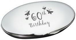 60th BIRTHDAY SILVER PLATED COMPACT MIRROR WITH PERSONALISED GREETING CARD by GFHPMC