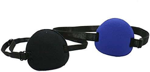 2Pack Adult Kid's Adjustable Concave Shape Black Eyepatch Single Eye Mask for Recovery Eye,Black &amp; Blue