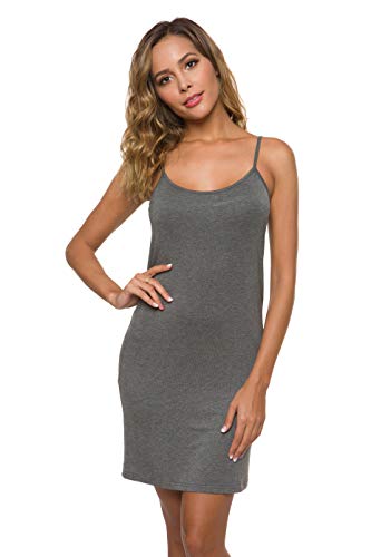 Malist Women's Adjustable Spaghetti Strap Cami Full Slip Under Dress Grey Small