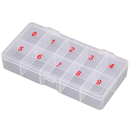MARSIGNAL 10 Spaces Clear Compartments False Nail Art Tips Storage Box Empty Container Holder
