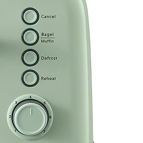 BUYDEEM DT640 4-Slice Toaster, 7 Shade Settings, Extra Wide 1.5’’ Slots for Bagel & English Muffin, 6 Toasting Functions, Retro Stainless Steel Toaster with High Lift Lever, 1800W, Cozy Greenish
