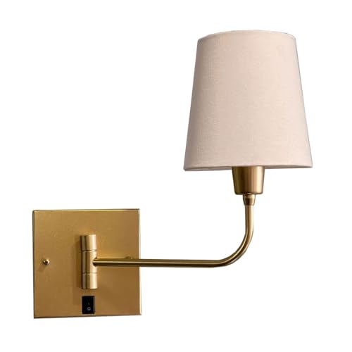 Arandela luminaria de Parede Quadrada Articulável Dourado Com Interruptor aluminio e Cúpula algodão bege