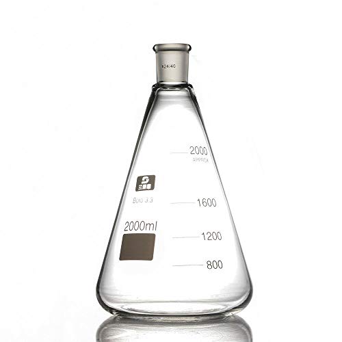 RanBB 2000ml, 24/40, Glass Erlenmeyer Flask Conical Bottle Laboratory Glassware, Narrow Mouth