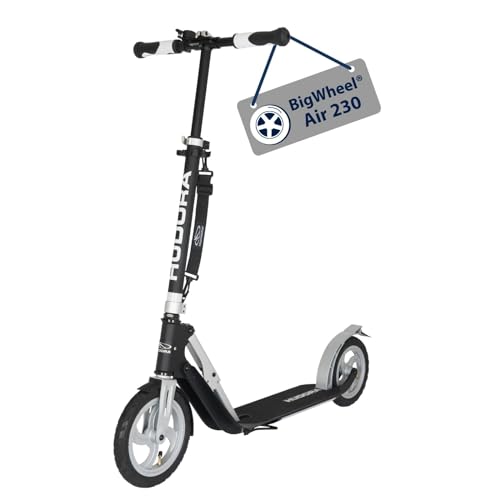 HUDORA BigWheel Air 230 Scooter - Kick scooter without handbrake - Sturdy aluminium scooter with pneumatic tyres - Height-adjustable city scooter for up to 120kg