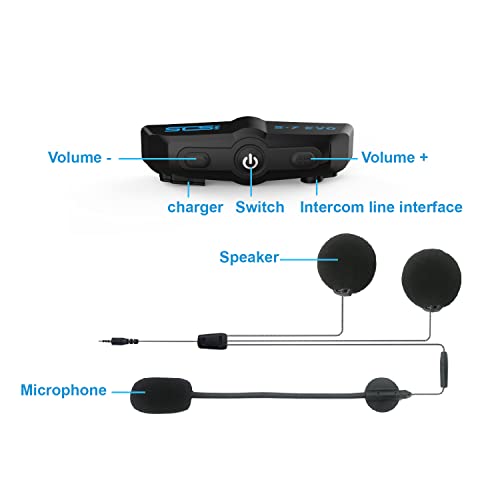 SCSETC S-7EVO Motorcycle Helmet Bluetooth 5.0 Headset 200m 2 Riders Intercom, Bluetooth Motorcycle Headset with CVC Noise Cancellation, Helmet Bluetooth Headset with Waterproof/Handsfree/Voice Control