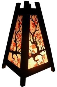 NAVA CHIANGMAI Handmade Pyramid Japanese Red Sakura Cherry Blossom Tree Branch Bedside Table Lanna Paper Lamp Wood Shades Lights Home Decor Bedroom Decoration