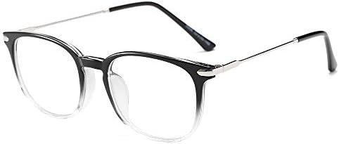 COSVER Blue Light Blocking Glasses Square Nerd Eyeglasses Frame Anti Blue Ray Computer Game Glasses - 0.0 Magnification - Reading Glasses (Black&Transparent)