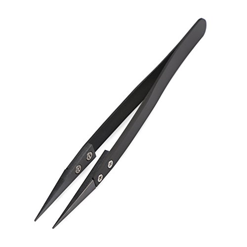 DROK High-Temperature Resistant Ceramic Tweezers Heat Resistant Acid and Alkali Resistant and Anti-magnetic Ceramic Tipped Tweezers with Black Handle and Black Pointed Tips