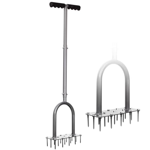 Walensee Rasenlüfter mit 15 Stahlspikes, Manueller Rasenbelüfter mit 3 Reihen und Langstiel, Heavy Duty Aerifizierer zur Bodenbelüftung, Gartenwerkzeu