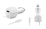 iFlash 24W / 2.4A + 2.4A (4.8A max) Portable Dual-Port USB Car Charger With Built-in Micro USB Cable Compatible for Samsung Galaxy S6 Plus / S6 Edge / S6 S5 S4 S3 S2 Note 5 4 3 2/ HTC One M9 M8 M7/ Moto X G E/ LG G4 G3 G2 and Extra USB Port for Apple iPhone 6S Plus / 6 Plus / 6S / 6 / 5S 5C 5 4S/ iPad Air Mini 2 3 4 and More (Apple Cable Not Included) - (White)