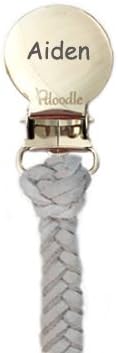 Pacidoodle Leather Personalized Pacifier Clip (Gray) Customize Now Engraved with Name