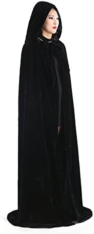 Newdeve Halloween Hooded Cloak Medieval Wedding Cape Black Robe Cosplay