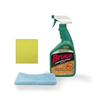 Bruce 32 fl oz Hardwood and Laminate Floor Cleaner Spray with One Blue Microfiber Cleaning Cloth and One Yellow Sponge Cloth
