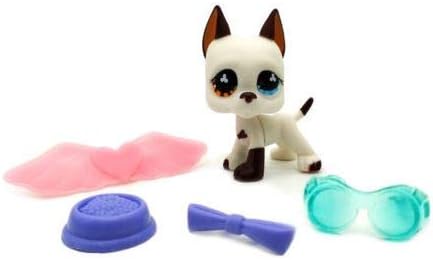 #577 LPS Littlest Pet Shop White & Brown Great Dane Dog Toy 4/Accessories