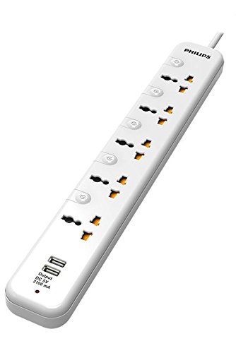 Philips SPN6358WD 5 Way Extension Socket With Efficiency USB Charging