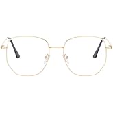 QxAiVMin Oversized Metal Frame Reading Glasses for Women, Blue Light Blocking Computer Readers, Stylish Lady Large Eyeglasses, Gold 3.5 Diopters