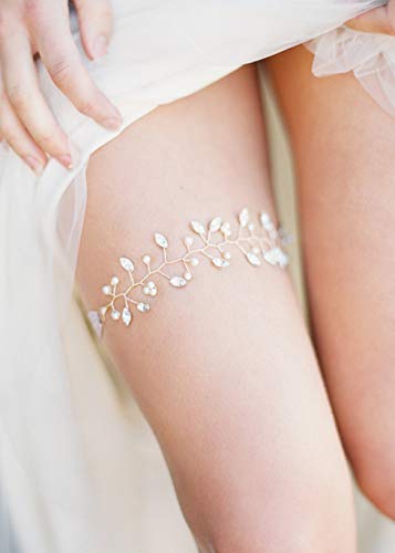 Kercisbeauty Handmade Bridal Bridesmaids Ajustable White Crystal and Pearl Beads Garter or Headband Vine Spring Headband Headpiece Vine Hen night bachelorette party(Gold)