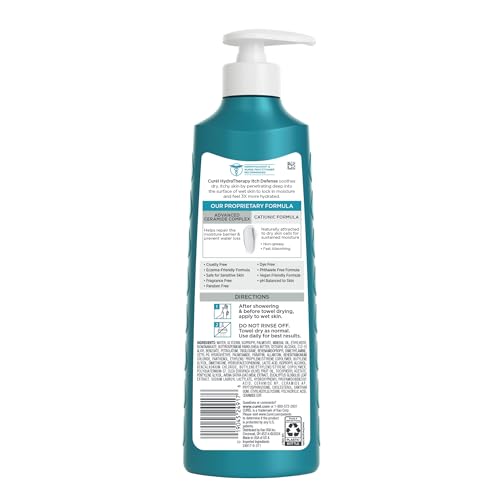 CUREL HYDRA THERAPY, ITCH DEFENSE MOISTURIZER, WET SKIN LOTION, WITH ADVANCED CERAMIDE COMPLEX, VITAMIN E, & OATMEAL EXTRACT, HELPS TO REPAIR MOISTURE BARRIER, 12 OZ