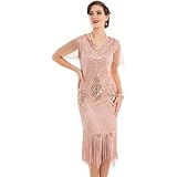 FAIRY COUPLE Women's 1920s Great Gatsby Flapper Dress - Black Gold Sequin, Lace Neck, With Slip - View #2