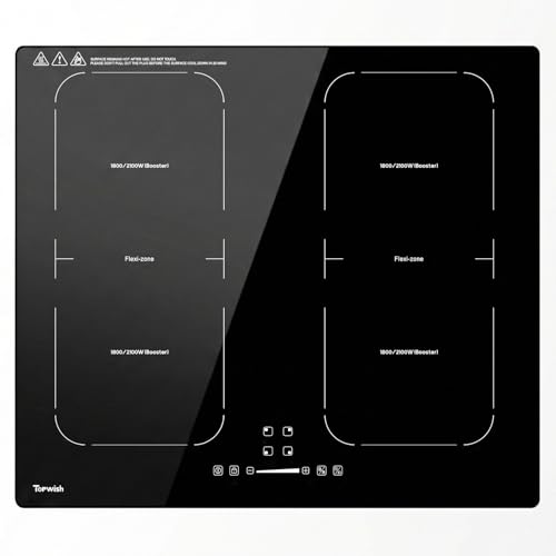 Topwish Induction Hob 4 Plates with Flex Zones, Induction Hob Built-in 60 cm, Hob 4 Hobs with Boost Function, Timer, Child Lock, Overheating Protection and Keeping Warm, 7200 W
