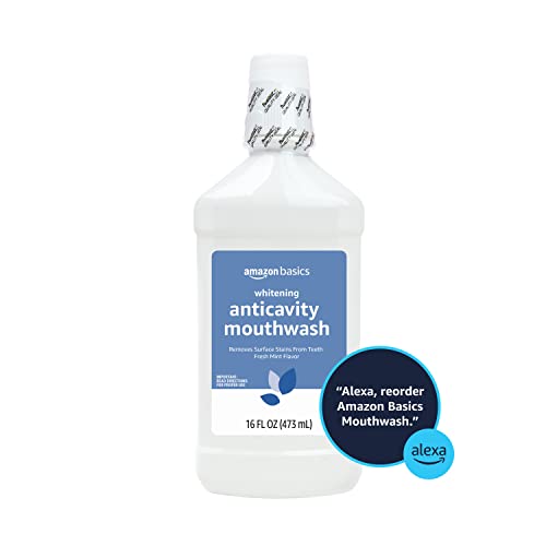 AMAZON BASICS WHITENING ANTICAVITY MOUTHWASH, FRESH MINT FLAVOR, WHITENS TEETH, PREVENTS CAVITIES, 16 FLUID OUNCES, 1-PACK (PREVIOUSLY SOLIMO)