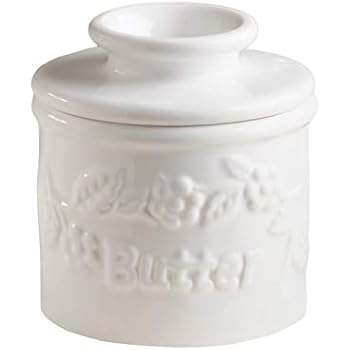 Butter Bell - The Original Butter Bell Crock by L. Tremain, French Ceramic Butter Dish, Classic, White Raised Floral