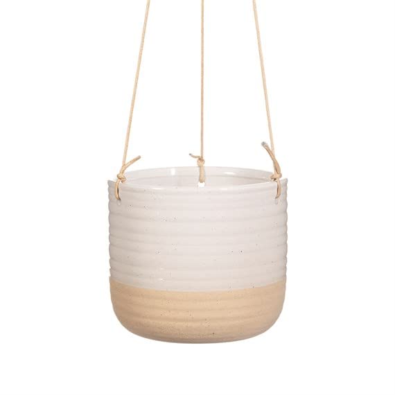 Sass & Belle Rustic White Half Glazed Hanging Planter