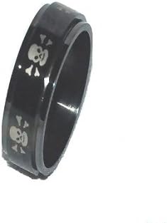 316L Stainless Steel 8mm Skull & Cross Bones Spinner Ring