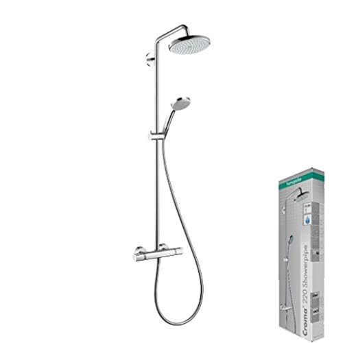 hansgrohe Croma 220 Air all in one shower system with thermostatic control, rotating shower arm, chrome 27185000