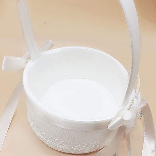 BETAULIFE Elegant Satin Bow Flower Girl Basket Ivory 2 pcs/Pack (Ivory) (14cm) - Thumbnail 4
