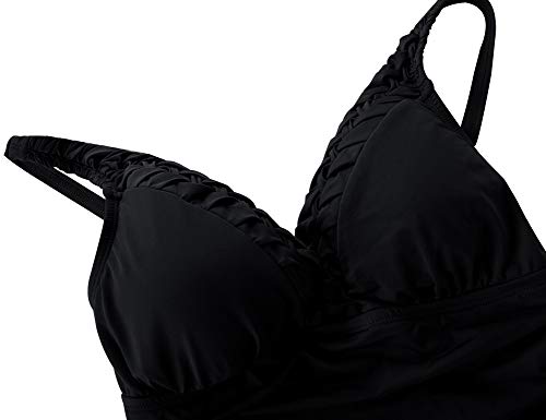 image for Hilor Women's One Piece Swimsuits Pin Tucked Surplice Swimwear Tummy C