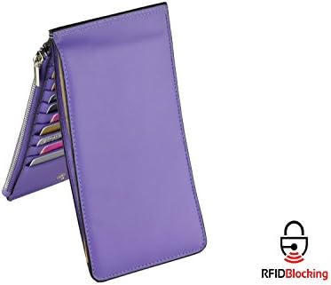 Women's RFID Wallet Card Case Purse Super Thin with Zipper Pocket ... (Purple)