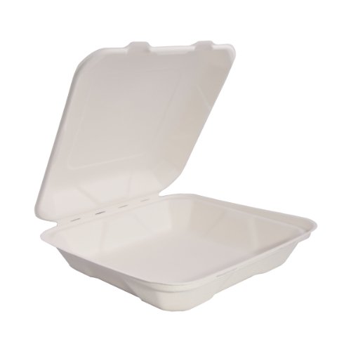 eco Kloud 9" inch Bagasse Sugarcane Fiber Hinged Container, 1-Compartment (Pack of 200)