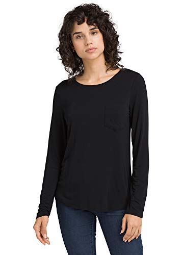 prAna - Womens Foundation Long Sleeve Crew, Black, Large