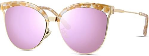 ATTCL Women's Gold Metal Frame Round Trim Women's Cat Eye Sunglasses